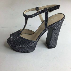 Strategia Women's Heels Peep Toe Nude Crackled Leather Block Platform Size 7
